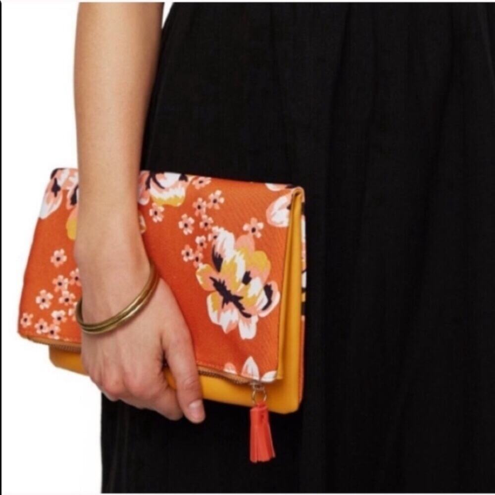 Rachel Pally Orange & Yellow Floral Clutch Handbag Boho Purse Fold Over
